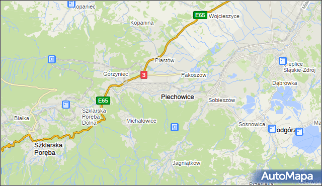 mapa Piechowice powiat jeleniogórski, Piechowice powiat jeleniogórski na mapie Targeo