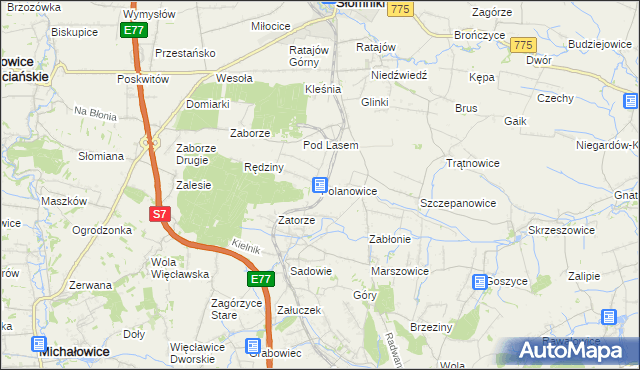 mapa Polanowice gmina Słomniki, Polanowice gmina Słomniki na mapie Targeo