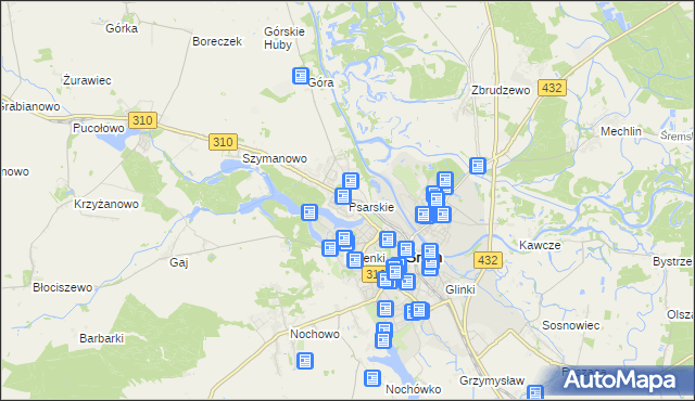 mapa Psarskie gmina Śrem, Psarskie gmina Śrem na mapie Targeo