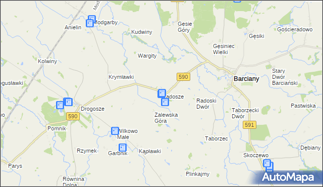 mapa Radosze gmina Barciany, Radosze gmina Barciany na mapie Targeo
