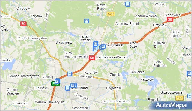 mapa Radziejowice-Parcel, Radziejowice-Parcel na mapie Targeo