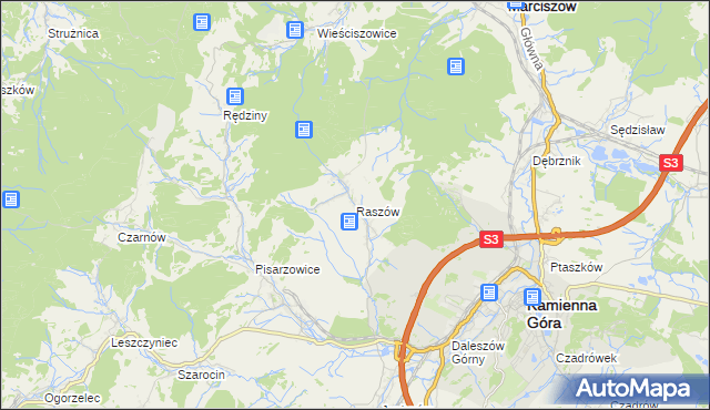 mapa Raszów gmina Kamienna Góra, Raszów gmina Kamienna Góra na mapie Targeo