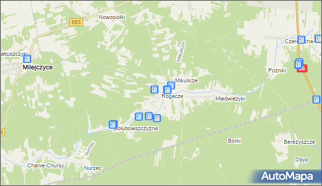 mapa Rogacze gmina Milejczyce, Rogacze gmina Milejczyce na mapie Targeo