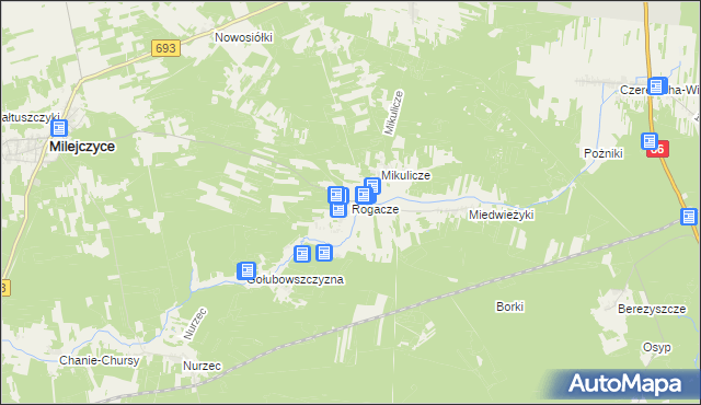 mapa Rogacze gmina Milejczyce, Rogacze gmina Milejczyce na mapie Targeo