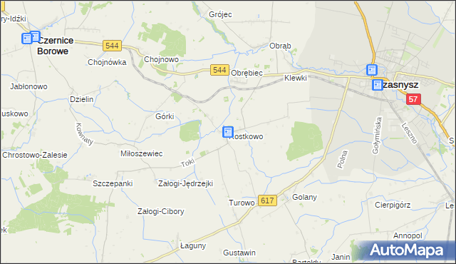 mapa Rostkowo gmina Czernice Borowe, Rostkowo gmina Czernice Borowe na mapie Targeo