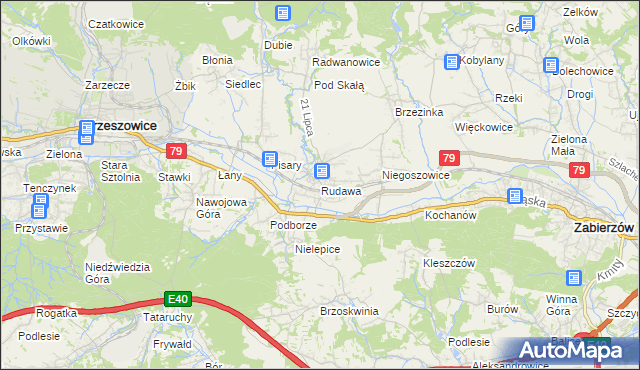 mapa Rudawa gmina Zabierzów, Rudawa gmina Zabierzów na mapie Targeo