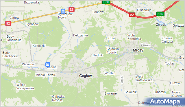 mapa Rudnik gmina Cegłów, Rudnik gmina Cegłów na mapie Targeo