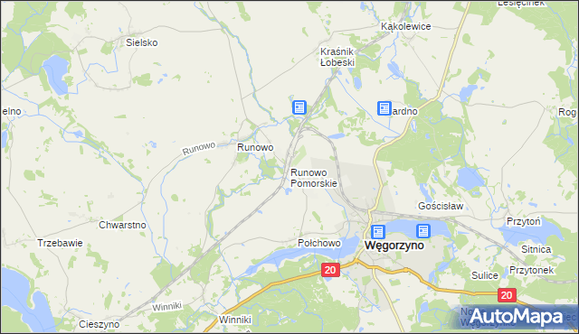 mapa Runowo Pomorskie, Runowo Pomorskie na mapie Targeo