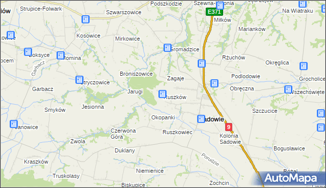 mapa Ruszków gmina Sadowie, Ruszków gmina Sadowie na mapie Targeo