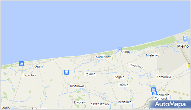 mapa Sarbinowo gmina Mielno, Sarbinowo gmina Mielno na mapie Targeo