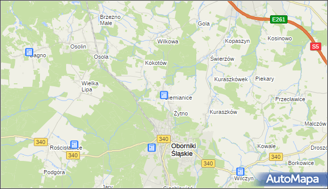 mapa Siemianice gmina Oborniki Śląskie, Siemianice gmina Oborniki Śląskie na mapie Targeo