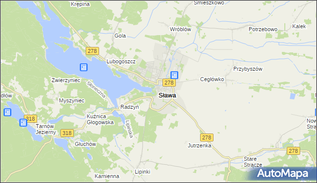 mapa Sława powiat wschowski, Sława powiat wschowski na mapie Targeo