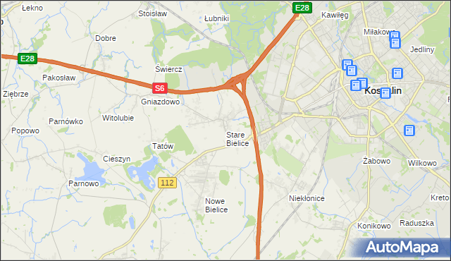 mapa Stare Bielice gmina Biesiekierz, Stare Bielice gmina Biesiekierz na mapie Targeo