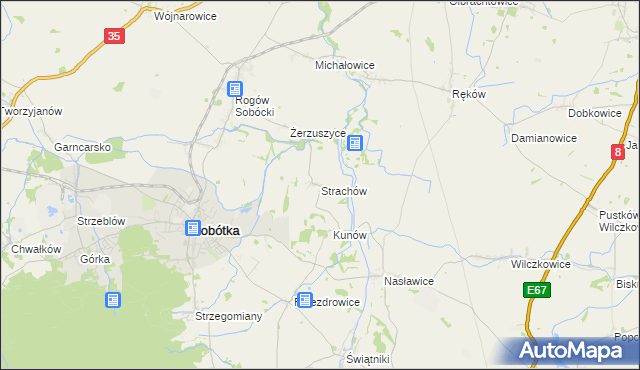mapa Strachów gmina Sobótka, Strachów gmina Sobótka na mapie Targeo