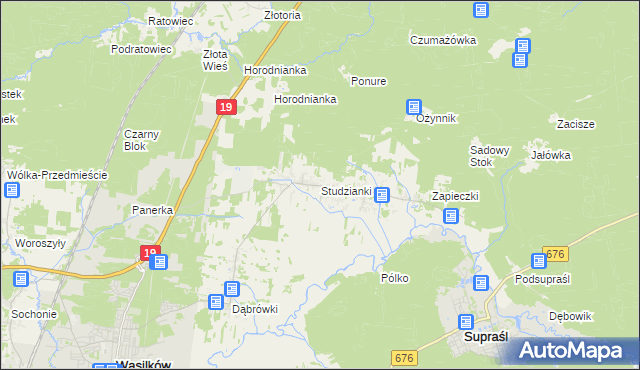 mapa Studzianki gmina Wasilków, Studzianki gmina Wasilków na mapie Targeo