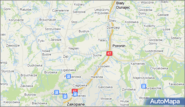 mapa Suche gmina Poronin, Suche gmina Poronin na mapie Targeo