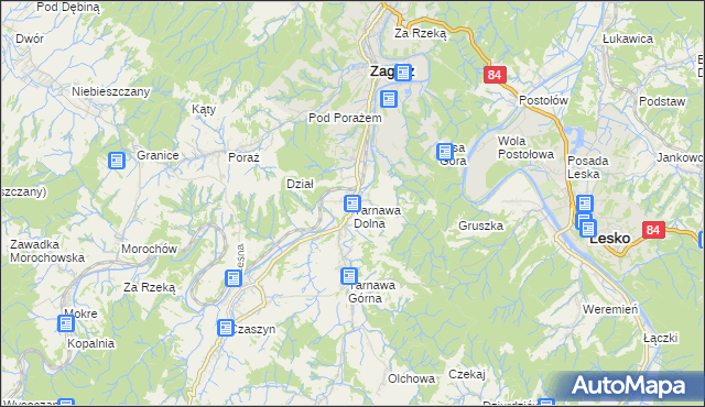 mapa Tarnawa Dolna gmina Zagórz, Tarnawa Dolna gmina Zagórz na mapie Targeo