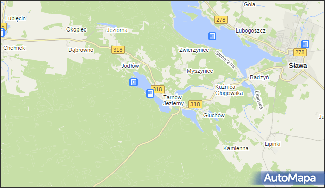 mapa Tarnów Jezierny, Tarnów Jezierny na mapie Targeo