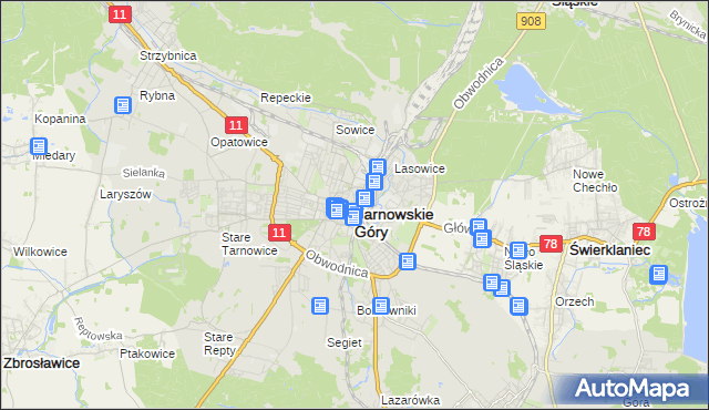 mapa Tarnowskie Góry, Tarnowskie Góry na mapie Targeo