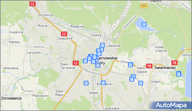 mapa Tarnowskie Góry, Tarnowskie Góry na mapie Targeo