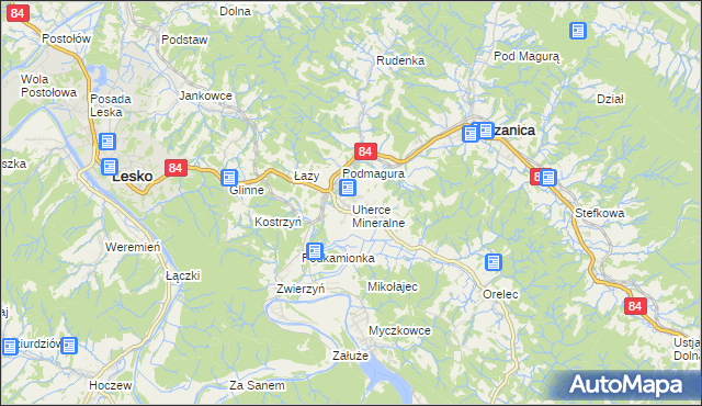 mapa Uherce Mineralne, Uherce Mineralne na mapie Targeo