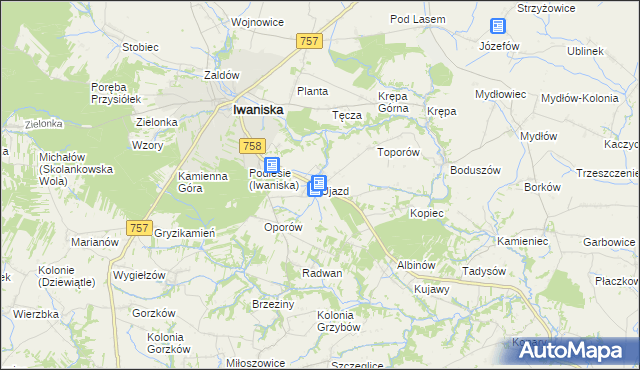 mapa Ujazd gmina Iwaniska, Ujazd gmina Iwaniska na mapie Targeo