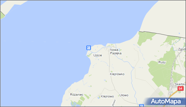 mapa Ujście gmina Braniewo, Ujście gmina Braniewo na mapie Targeo