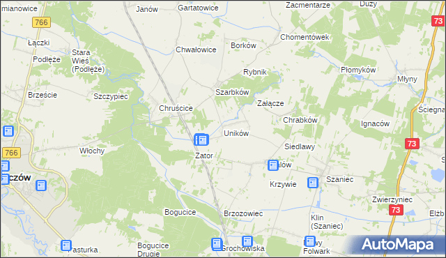mapa Uników gmina Pińczów, Uników gmina Pińczów na mapie Targeo