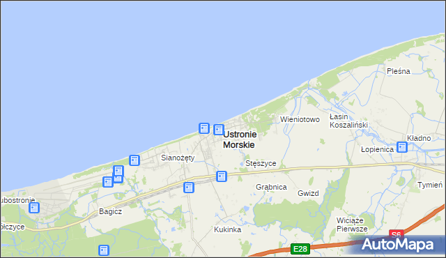 mapa Ustronie Morskie, Ustronie Morskie na mapie Targeo