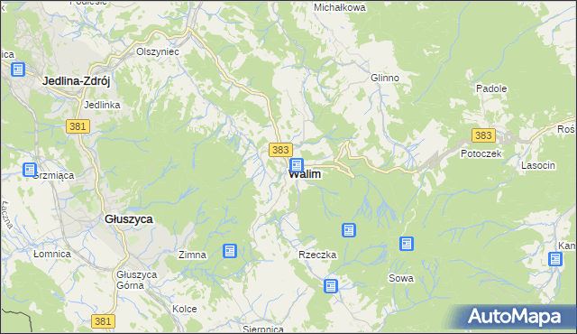 mapa Walim powiat wałbrzyski, Walim powiat wałbrzyski na mapie Targeo