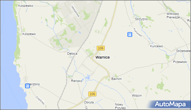 mapa Warnice powiat pyrzycki, Warnice powiat pyrzycki na mapie Targeo