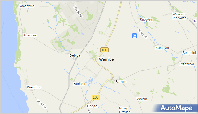 mapa Warnice powiat pyrzycki, Warnice powiat pyrzycki na mapie Targeo
