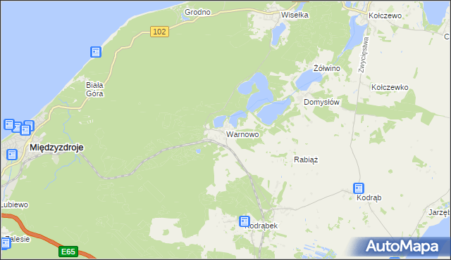 mapa Warnowo gmina Wolin, Warnowo gmina Wolin na mapie Targeo