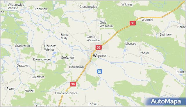 mapa Wąsosz powiat górowski, Wąsosz powiat górowski na mapie Targeo