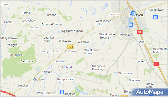 mapa Wilczkowice Górne gmina Łęczyca, Wilczkowice Górne gmina Łęczyca na mapie Targeo