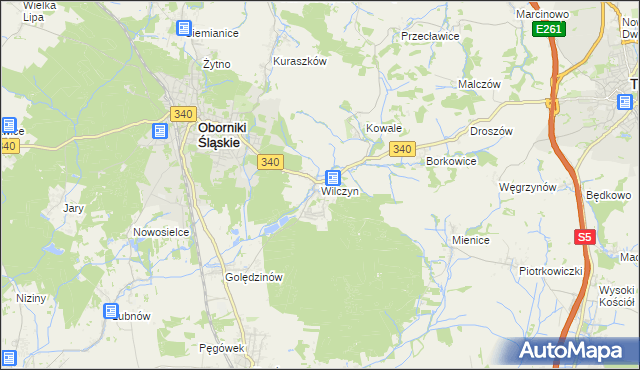 mapa Wilczyn gmina Oborniki Śląskie, Wilczyn gmina Oborniki Śląskie na mapie Targeo