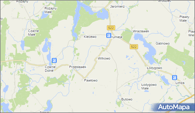 mapa Wilkowo gmina Gardeja, Wilkowo gmina Gardeja na mapie Targeo