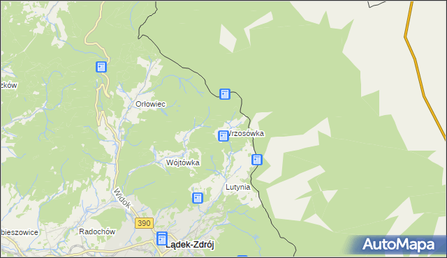 mapa Wrzosówka gmina Lądek-Zdrój, Wrzosówka gmina Lądek-Zdrój na mapie Targeo