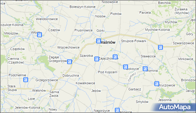 mapa Zajączkowice gmina Waśniów, Zajączkowice gmina Waśniów na mapie Targeo