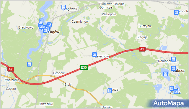 mapa Żelechów gmina Łagów, Żelechów gmina Łagów na mapie Targeo