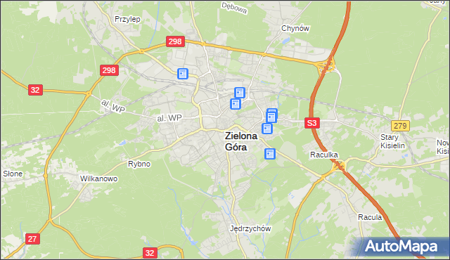 mapa Zielona Góra, Zielona Góra na mapie Targeo