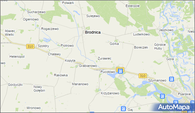 mapa Żurawiec gmina Brodnica, Żurawiec gmina Brodnica na mapie Targeo