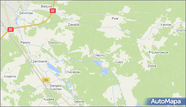 mapa Chęciny gmina Gubin, Chęciny gmina Gubin na mapie Targeo