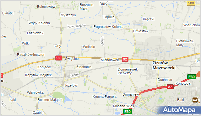 mapa Michałówek gmina Ożarów Mazowiecki, Michałówek gmina Ożarów Mazowiecki na mapie Targeo