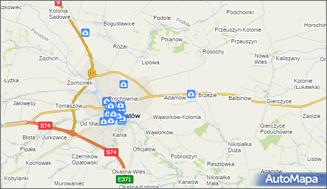 mapa Adamów gmina Opatów, Adamów gmina Opatów na mapie Targeo