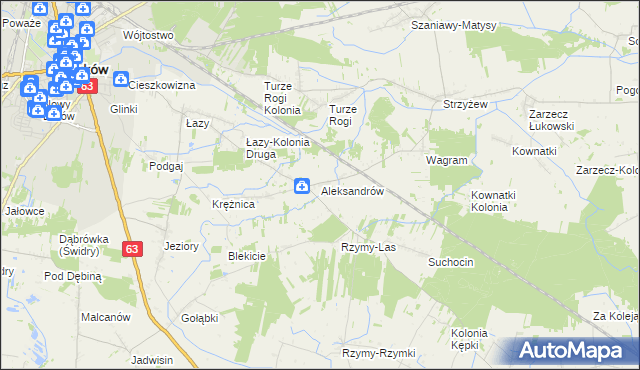 mapa Aleksandrów gmina Łuków, Aleksandrów gmina Łuków na mapie Targeo