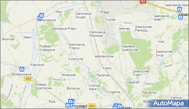 mapa Aleksandrów gmina Panki, Aleksandrów gmina Panki na mapie Targeo