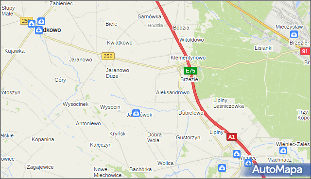 mapa Aleksandrowo gmina Brześć Kujawski, Aleksandrowo gmina Brześć Kujawski na mapie Targeo