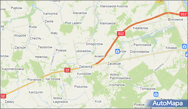 mapa Anielin gmina Puławy, Anielin gmina Puławy na mapie Targeo