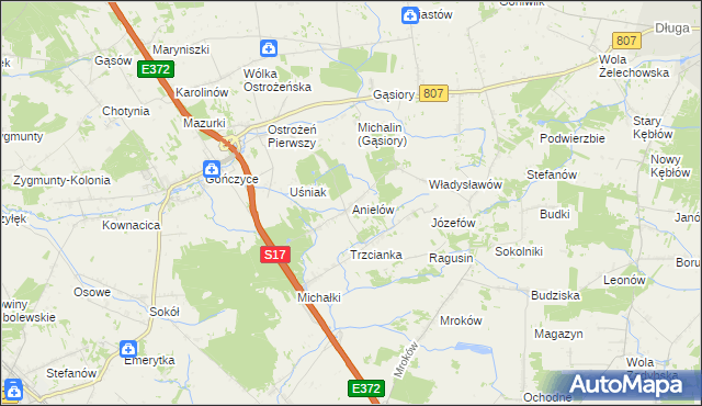 mapa Anielów gmina Sobolew, Anielów gmina Sobolew na mapie Targeo